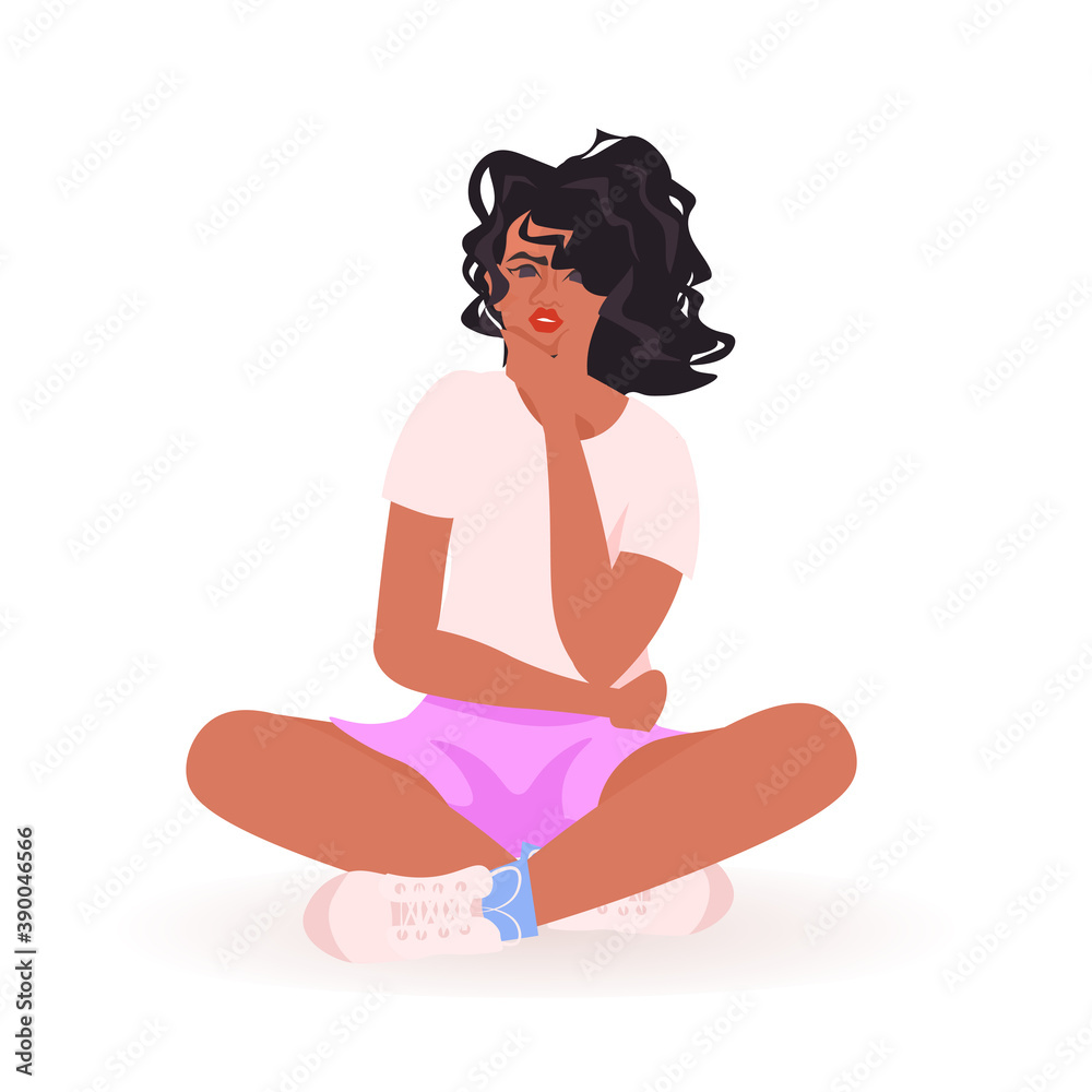 beautiful girl in casual clothes female cartoon character sitting pose full length vector illustration beautiful girl in casual clothes female cartoon character sitting pose full length vector illustration