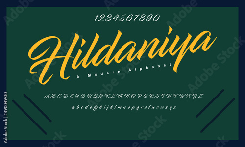 Hildaniya font. Abstract modern urban alphabet fonts. Typography sport, technology, fashion, digital, future creative logo font. vector illustration