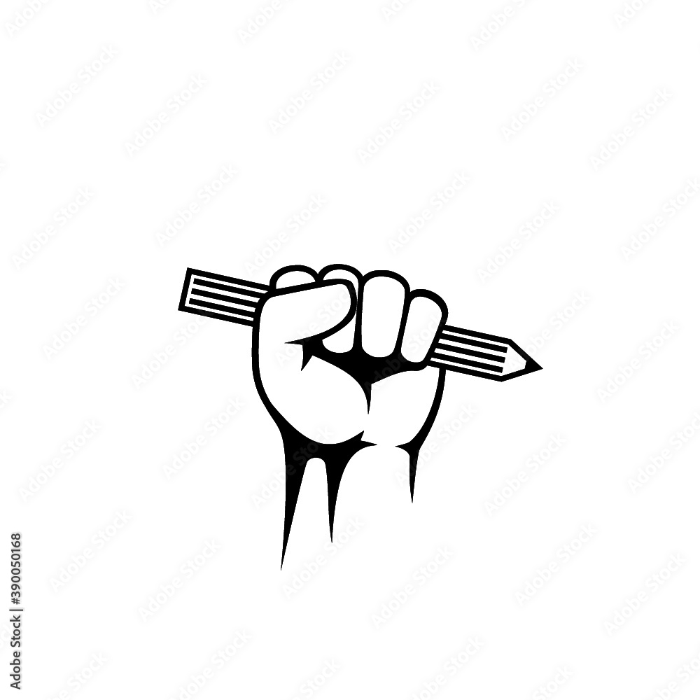 Obraz premium Hand fist with a pen icon isolated on white background