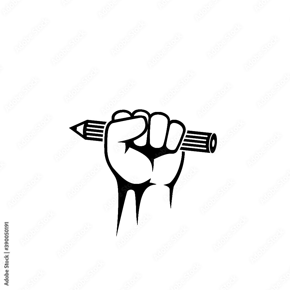 Obraz premium Hand fist with a pen icon isolated on white background