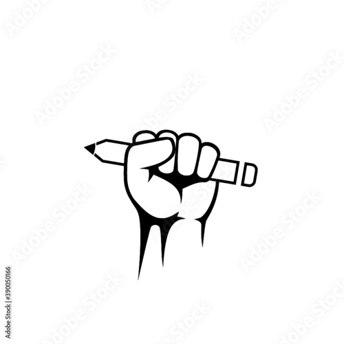 Hand fist with a pen icon isolated on white background
