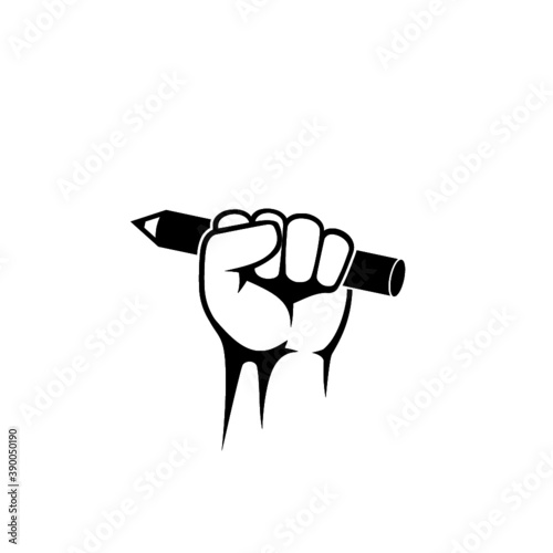Hand fist with a pen icon isolated on white background