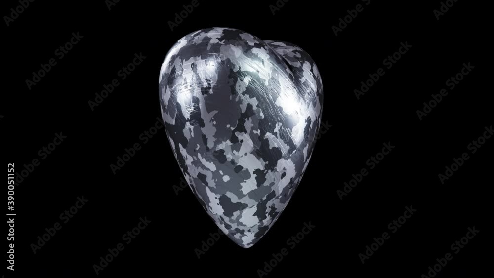 Realistic 360-degree seamless looping spin of the scratched urban camouflage heart rendered in UHD, alpha matte is included Realistic 360-degree seamless looping spin of the scratched urban camouflage heart rendered in UHD, alpha matte is included