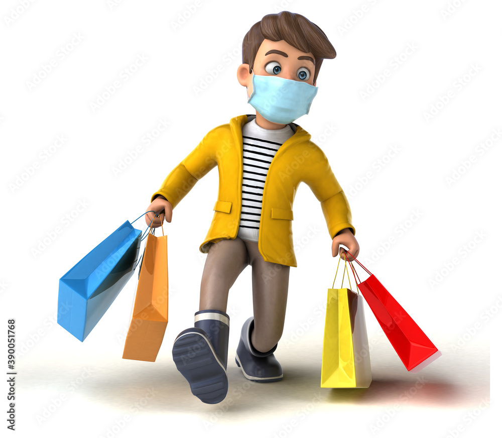 Fun 3D Illustration of a cartoon kid with rain gear Fun 3D Illustration of a cartoon kid with rain gear