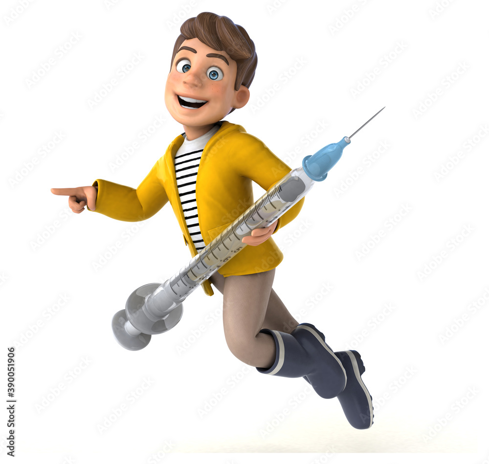 Fun 3D Illustration of a cartoon kid with rain gear Fun 3D Illustration of a cartoon kid with rain gear