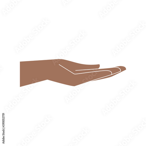 An outstretched hand asking for something or giving something. Color vector illustration in flat style