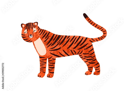 Childish portrait of funny tiger in scandinavian simple style. Cute hand draw...
