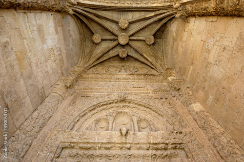 Portico of the church of Santa Trinidad, Alarcon, Cuenca province, Castile la Mancha, Spain photo
