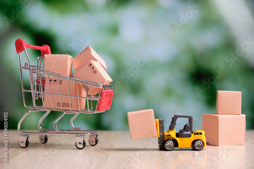 Product warehouse wholesale concept with abstract shopping cart