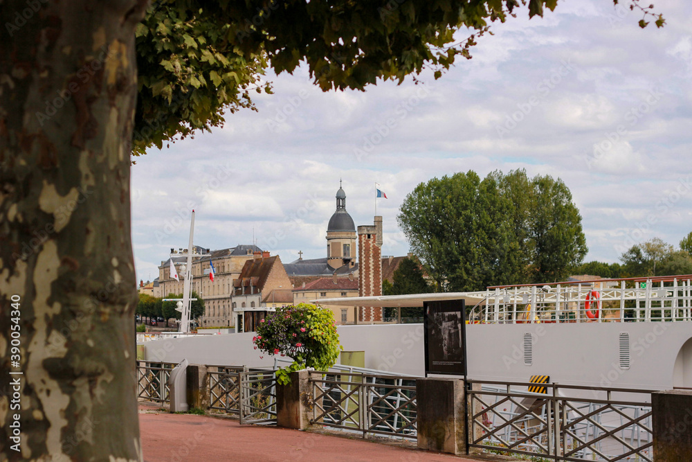 beautiful view of the embankment in France, in the city of Chalon-sur-Saone