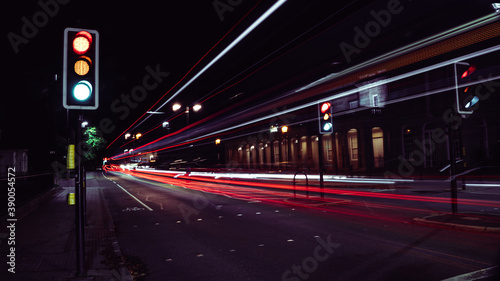 Traffic light trails on the street of a regency spa town