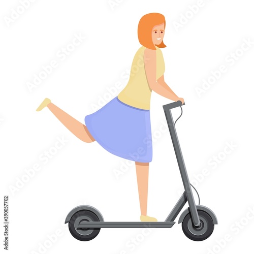 Girl in skirt electric scooter icon. Cartoon of girl in skirt electric scooter vector icon for web design isolated on white background
