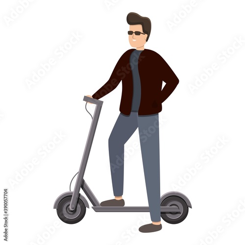 Fashion boy electric scooter icon. Cartoon of fashion boy electric scooter vector icon for web design isolated on white background
