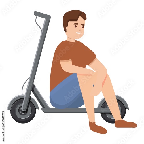 Boy rest on electric scooter icon. Cartoon of boy rest on electric scooter vector icon for web design isolated on white background