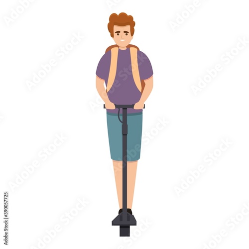 Boy backpack electric scooter icon. Cartoon of boy backpack electric scooter vector icon for web design isolated on white background