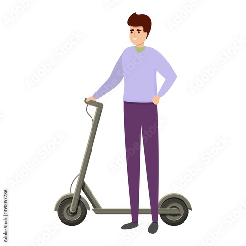Active boy electric scooter icon. Cartoon of active boy electric scooter vector icon for web design isolated on white background