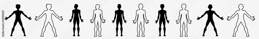 Human Body Icon Set | Male Human Bodies Vector Illustration Logo | Adult Man Body Icons Isolated Collection