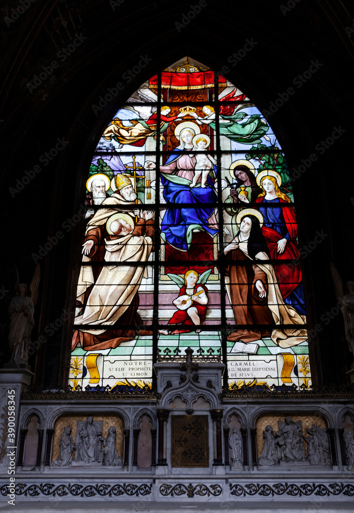 Obraz premium Adoration of the virgin Mary. Stained glass window