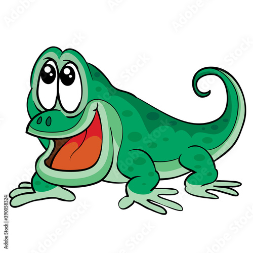 cute scared emerald lizard character  cartoon illustration  isolated object on white background  vector 