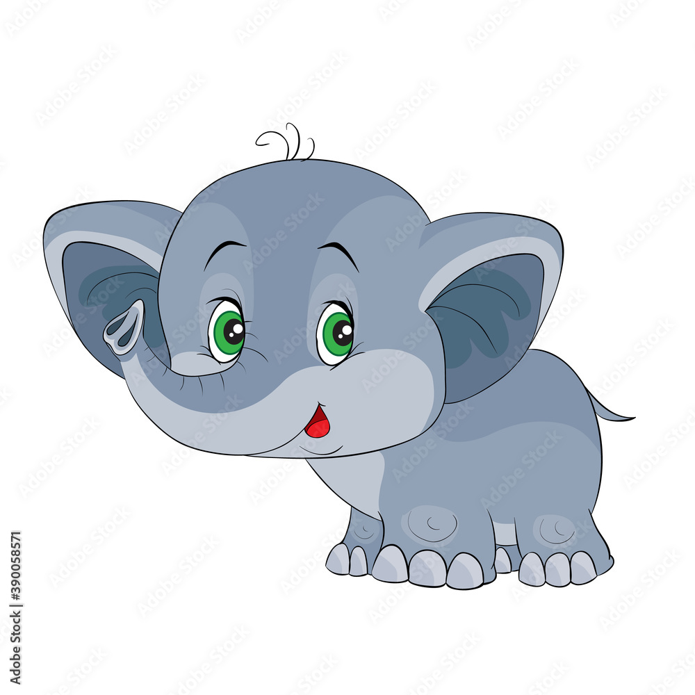 Fototapeta premium character of cute little elephant, cartoon illustration, isolated object on white background, vector,