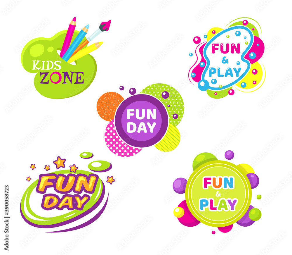 Kids zone entertainment set childish banner label sticker badge Kids zone entertainment set childish banner label sticker badge