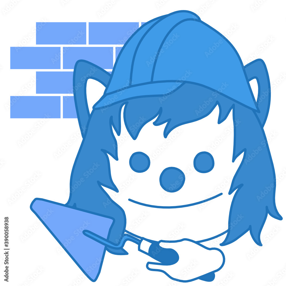 emoji with builder working at the construction site in front of a brick