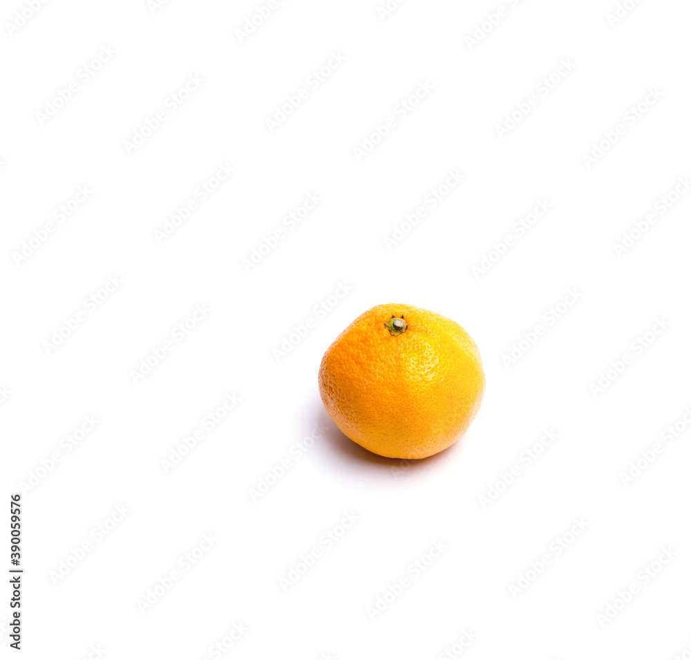 Mandarin on a white background, isolated, copy space, top view, close-up Mandarin on a white background, isolated, copy space, top view, close-up