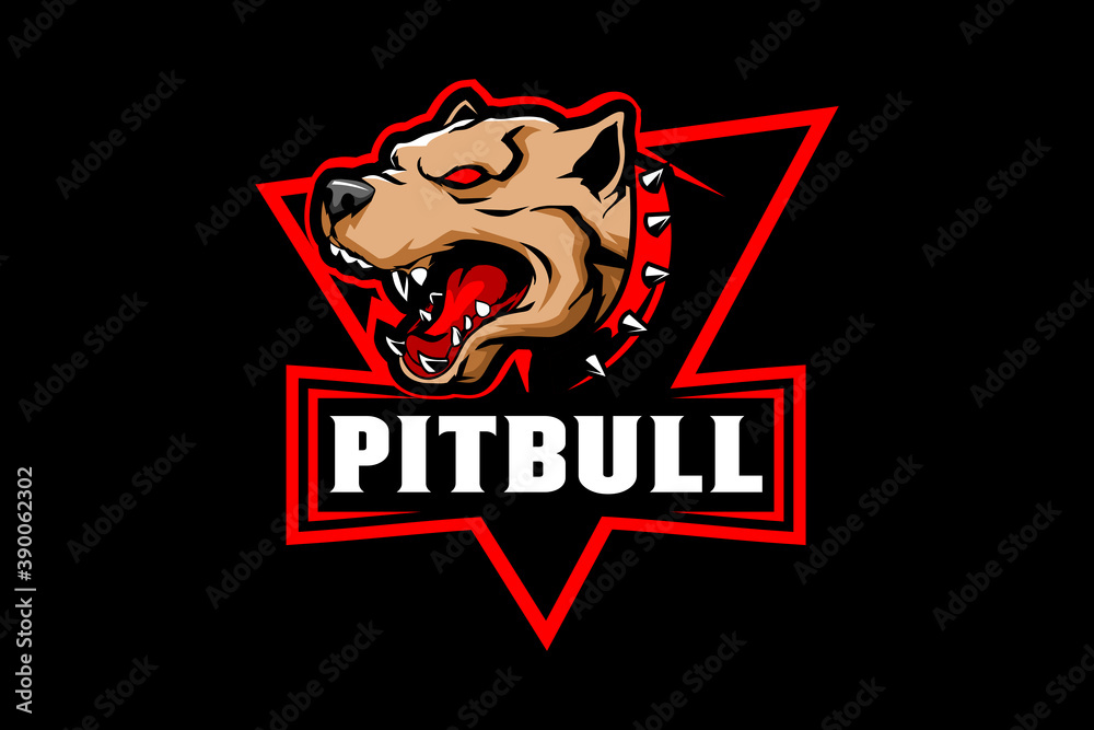 Aggressive and angry Pitbull Dog Cartoon Character vector logo template