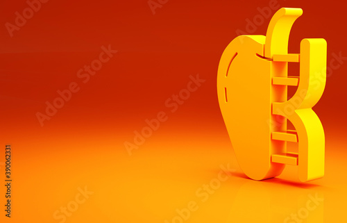 Yellow Genetically modified apple icon isolated on orange background. GMO fruit. Minimalism concept. 3d illustration 3D render.