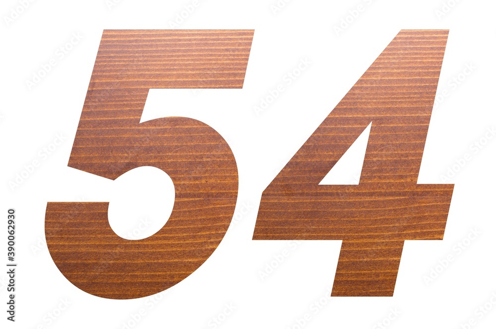 Number 54 with brown wooden texture on white background. Number 54 with brown wooden texture on white background.