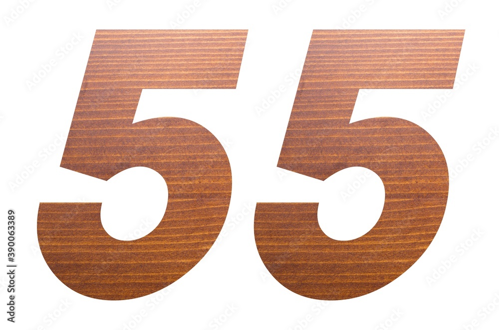 Number 55 with brown wooden texture on white background.