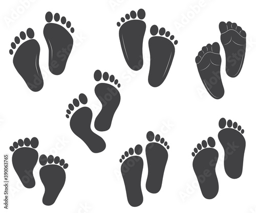 Baby feet bundle, Baby feet icon, Footprints vector illustrations set, barefoot and boot prints, Vector illustration symbol icon design