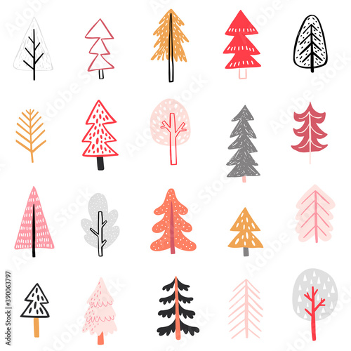 Seamless pattern with Cute winter trees. Childish Colorful Background..
