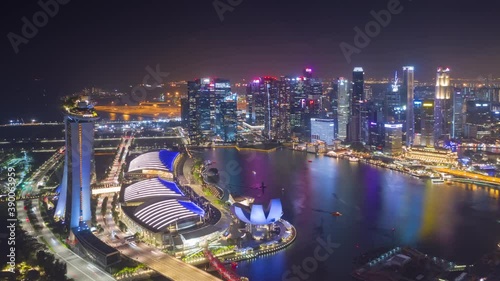 SINGAPORE - FEBRUARY 2: Aerial drone view of Singapore business district and city, Marina Bay is bay located in the Central Area of Singapore on February 2, 2020 in Singapore.