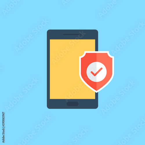 
An icon depicting image of mobile with antivirus on top representing the concept of mobile security. 
