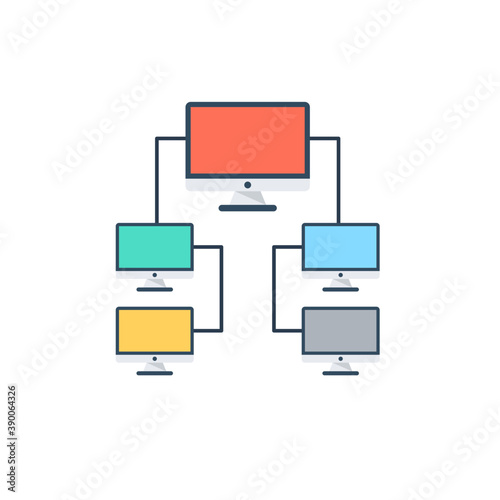 
Different computers linked each other with the image of cloud behind representing the concept of networking

