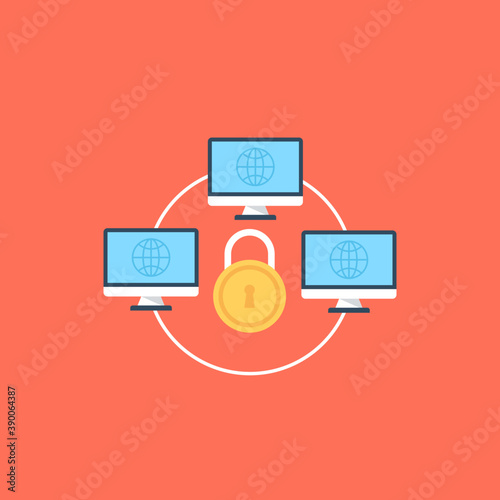 
Different computers linked each other with the image of cloud behind representing the concept of networking
