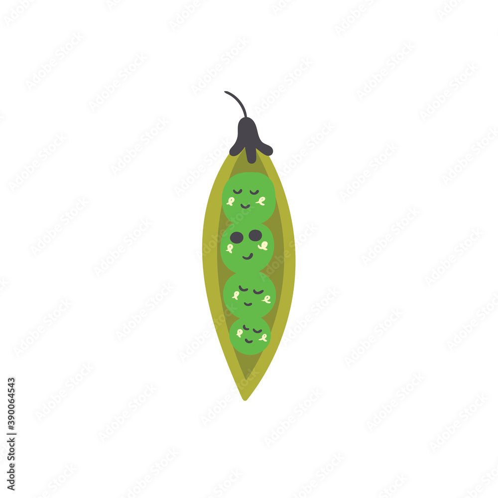 Cute green peas. Vector isolated in hand drawn vegetable