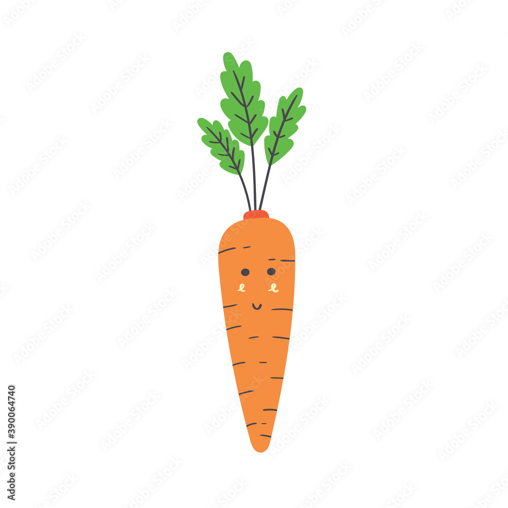 Cute vegetable carrot. Vector isolated in hand drawn vegetable