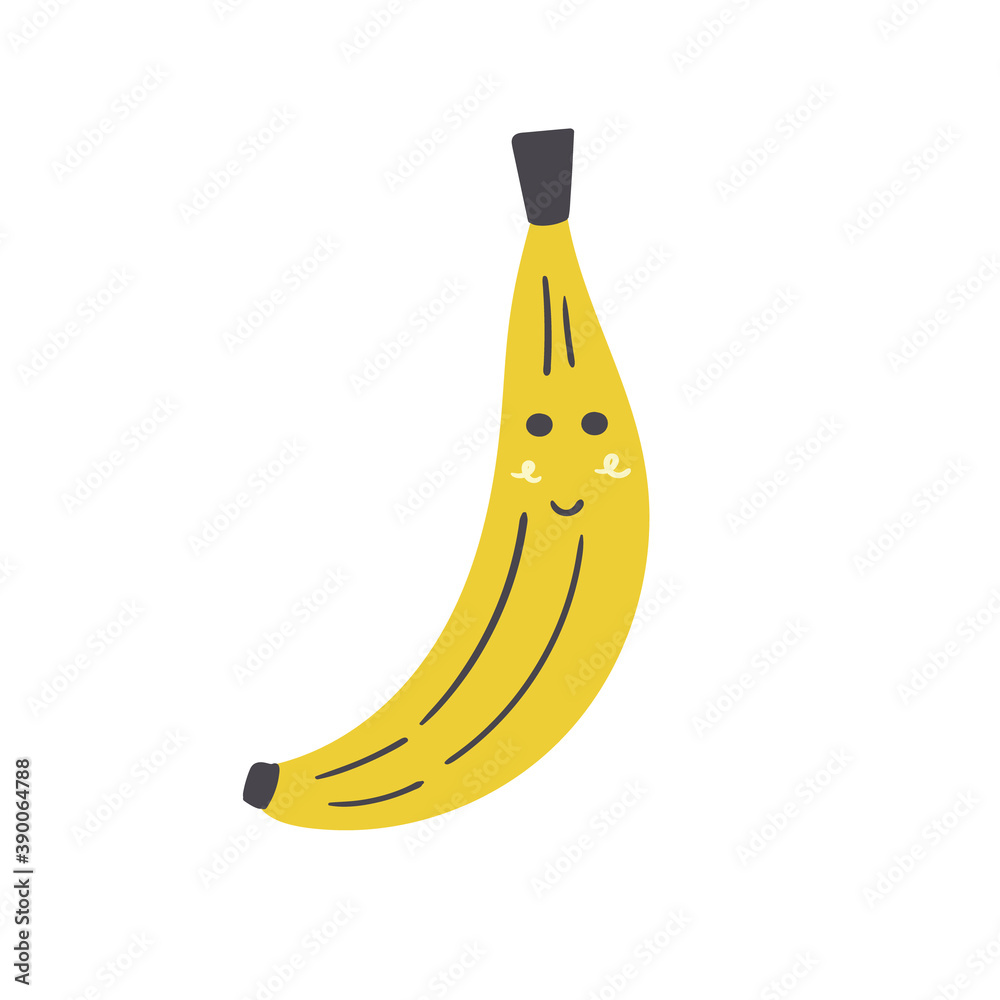 Cute yellow banana. Vector isolated in hand drawn fruit