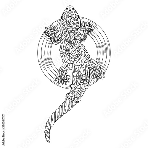 Hand drawn of gecko in zentangle style