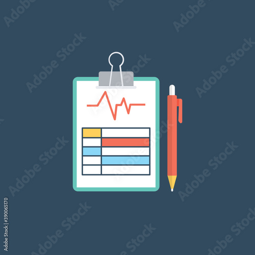 
A clipboard with document and magnifier showing medical record
