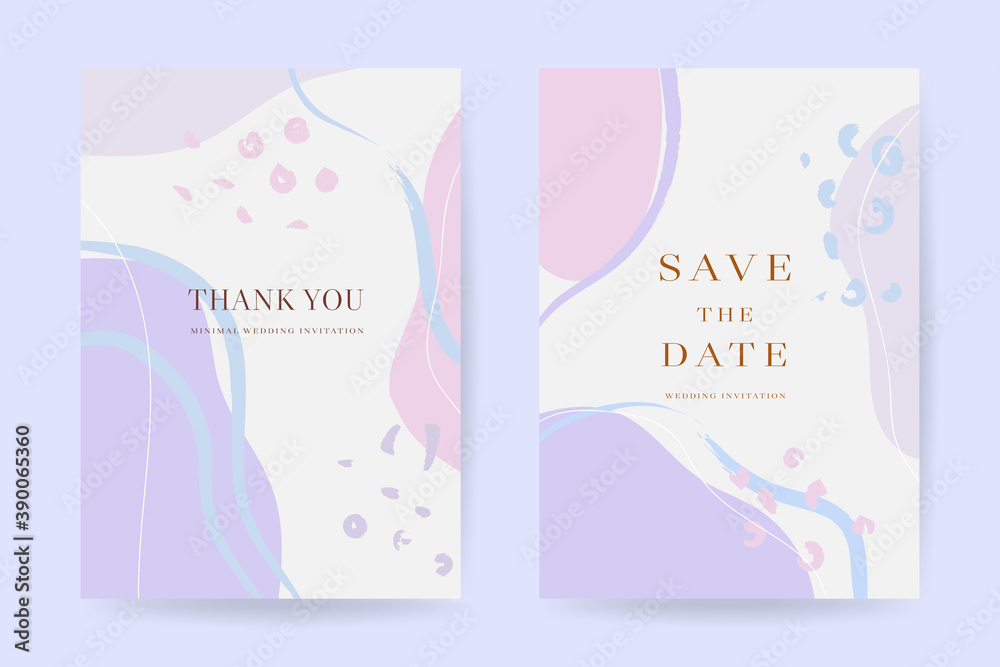 Purple  wedding invitations vector template. Save the date, Thank you cards, RSVP, digital wedding anniversary cards . Electronic wedding card design for wedding celebration. Vector illustration..