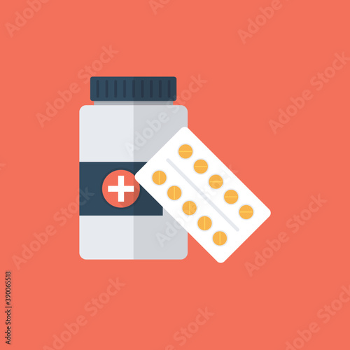 
A jar with medicine and injection by side presented as vaccination
