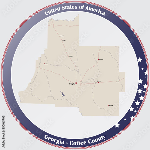 Large and detailed map of Coffee county in Georgia, USA.
