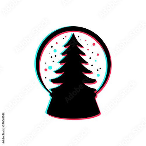 Vector illustration of a Christmas tree in a snowball glass. Suitable for design elements of the Christmas and New Year celebrations. Snowball silhouette in tik tok style.