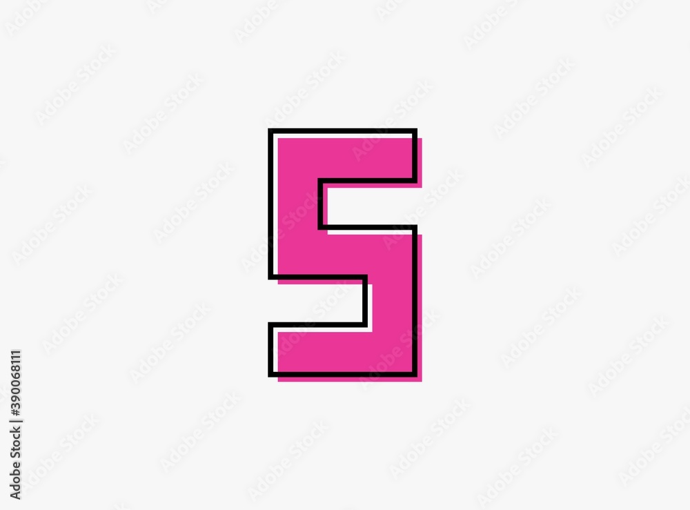 5 font number made of black frame outline shadow of font pink color. Vector illustration for logo, design element, poster etc. 5 font number made of black frame outline shadow of font pink color. Vector illustration for logo, design element, poster etc.