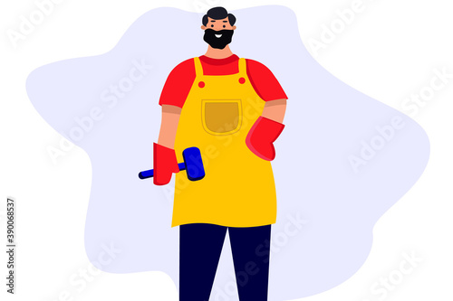Professional Carpenters, men in Uniform Cutting Wooden Planks with Saw and Building Wooden. 