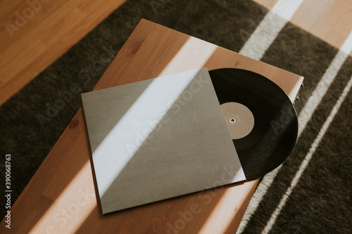 Black retro vinyl record design element photo