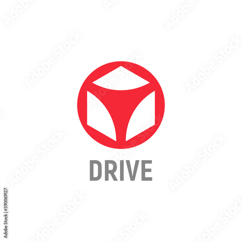 3D cube in a circle, isolated icon on white background. Abstract steering wheel, flat cartoon style vector logo concept. Precious stone for automotive graphic